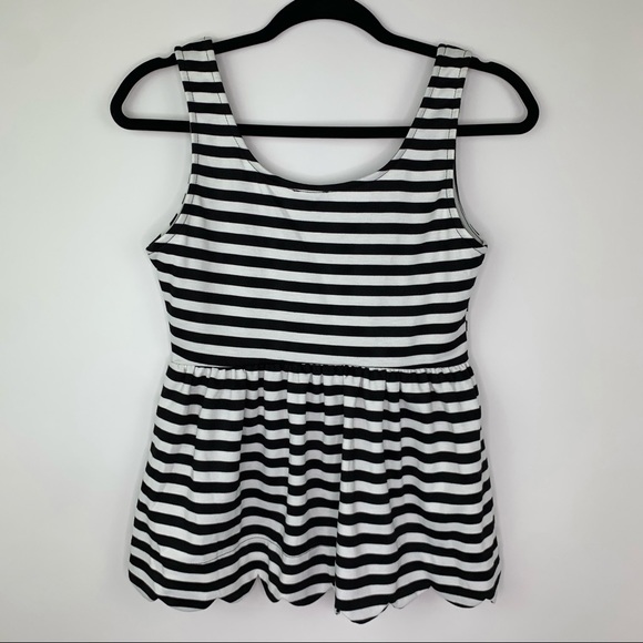 Lily Rose Peplum Scuba Striped Fit Flare Top Small - Picture 4 of 7